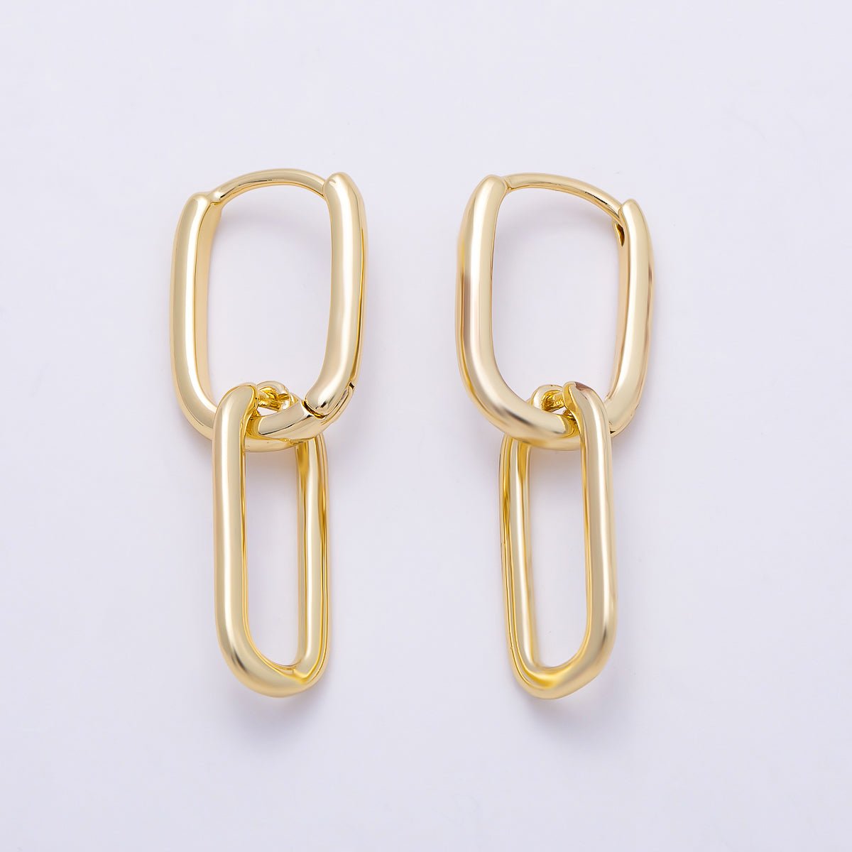 16K Gold Filled 30mm Minimalist Paperclip Oblong Chain Link Drop Hoop | Earrings-00700 - DLUXCA