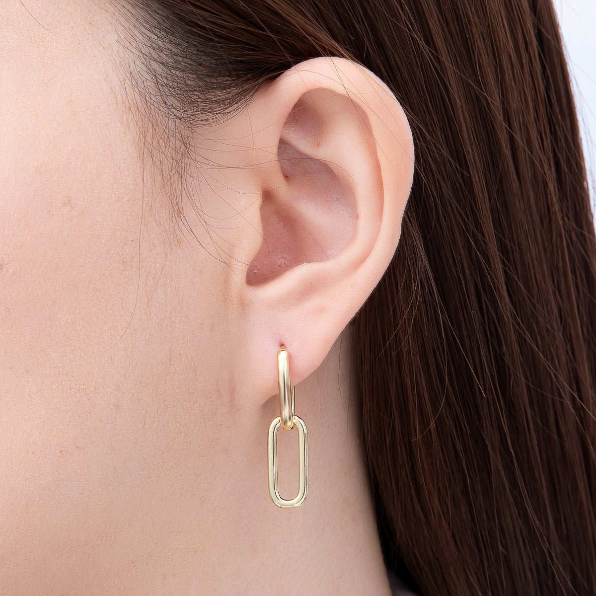 16K Gold Filled 30mm Minimalist Paperclip Oblong Chain Link Drop Hoop | Earrings-00700 - DLUXCA