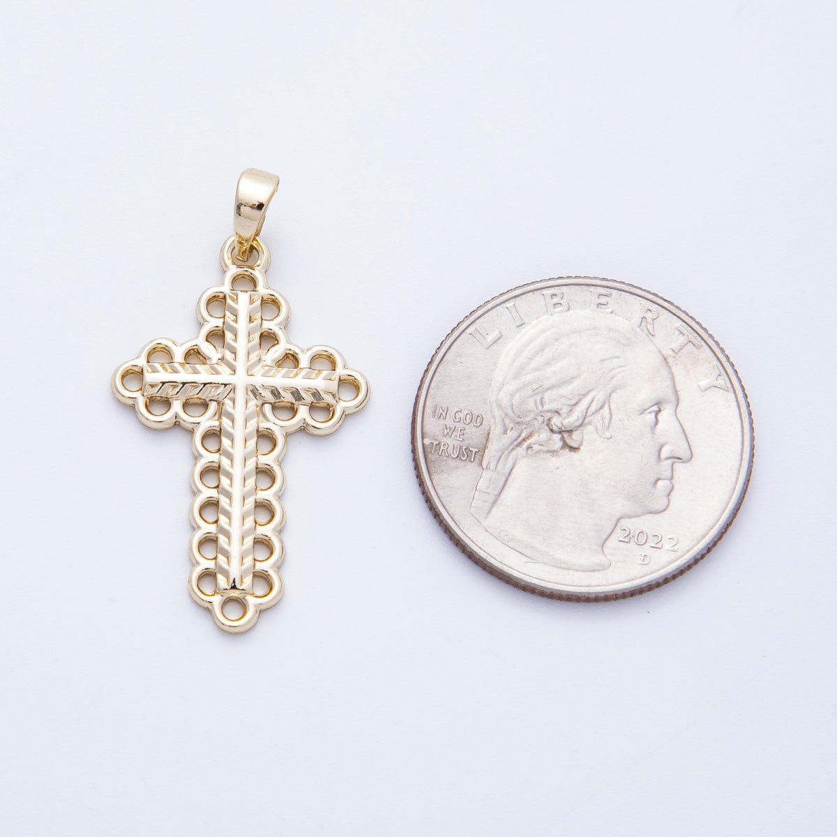 16K Gold Filled 30mm Open Edged Geometric Religious Cross Pendant | Charms - 00215 - DLUXCA