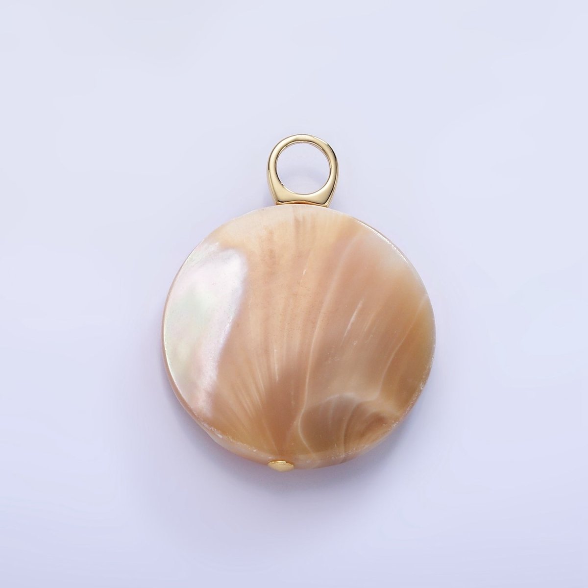 16K Gold Filled 30mm Peach White Shell Pearl Flat Round Pendant | P1748 - DLUXCA