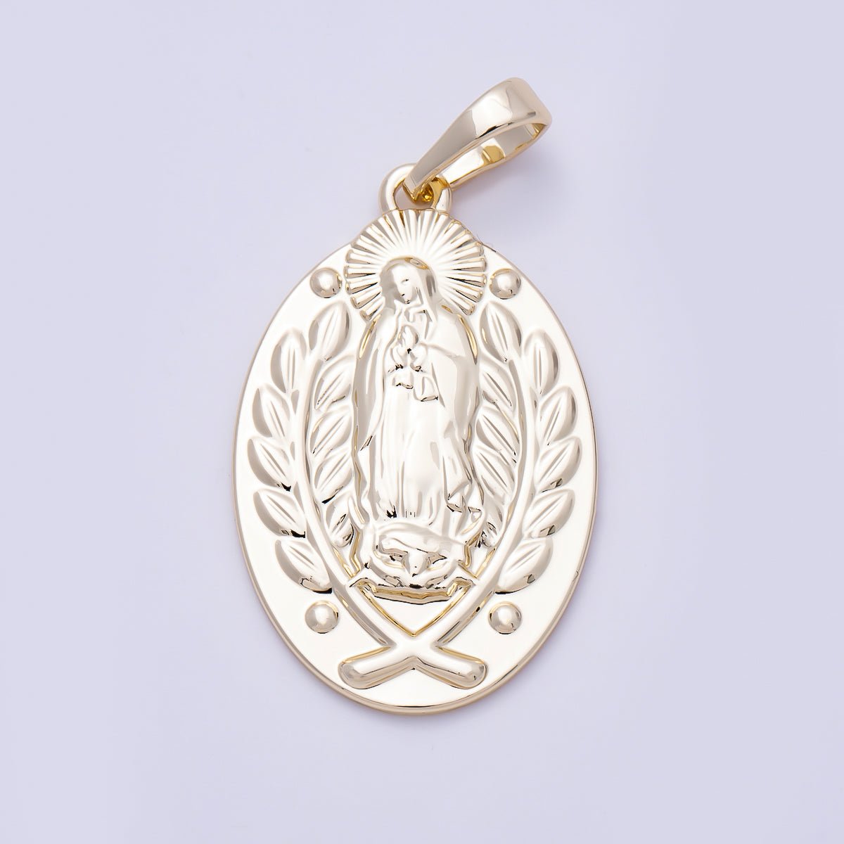 16K Gold Filled 30mm Wheat Our Lady of Guadalupe Mary Religious Oval Pendant | Charms-01477 - DLUXCA