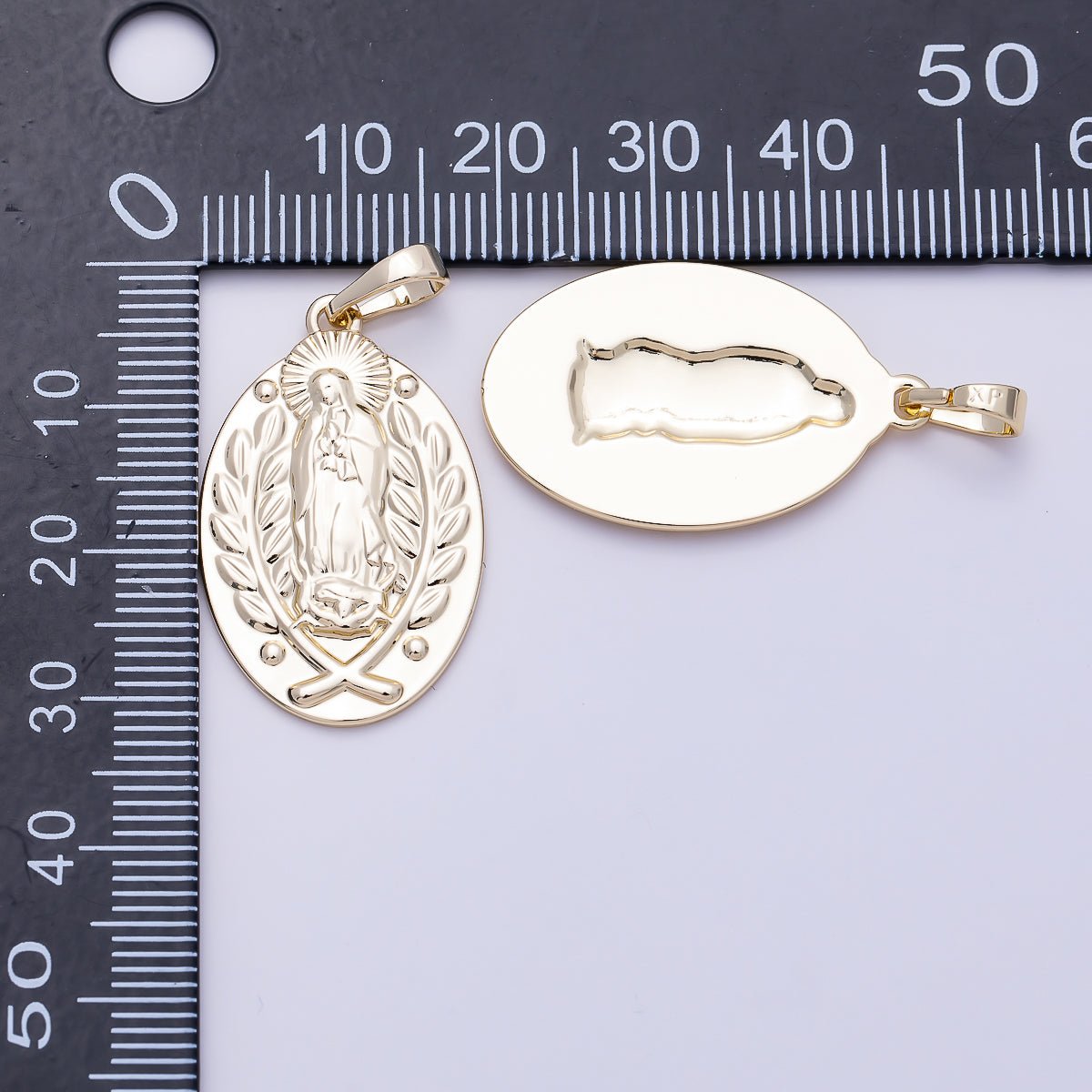 16K Gold Filled 30mm Wheat Our Lady of Guadalupe Mary Religious Oval Pendant | Charms-01477 - DLUXCA