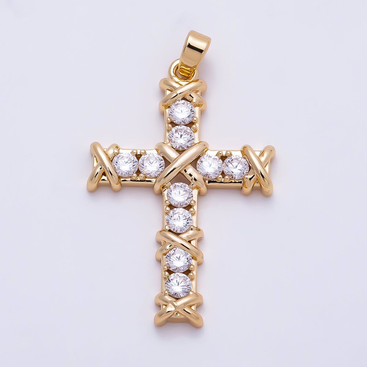16K Gold Filled 32mm Clear CZ Tied Knot Religious Pendant in Gold & Silver | Charms-01368 Charms-01369 - DLUXCA