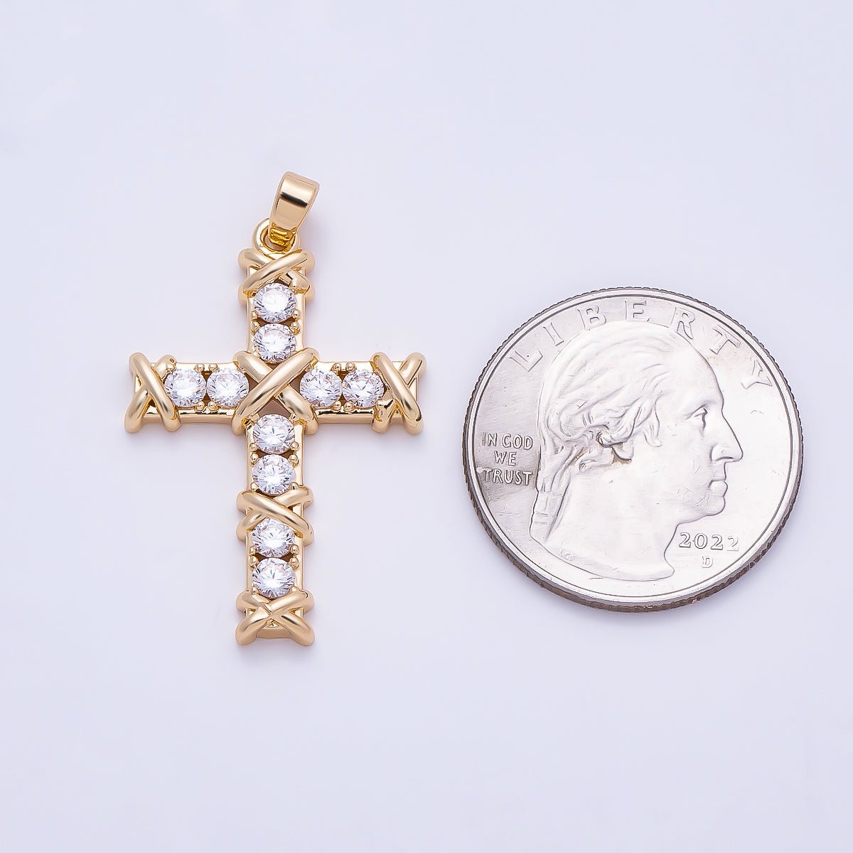 16K Gold Filled 32mm Clear CZ Tied Knot Religious Pendant in Gold & Silver | Charms-01368 Charms-01369 - DLUXCA