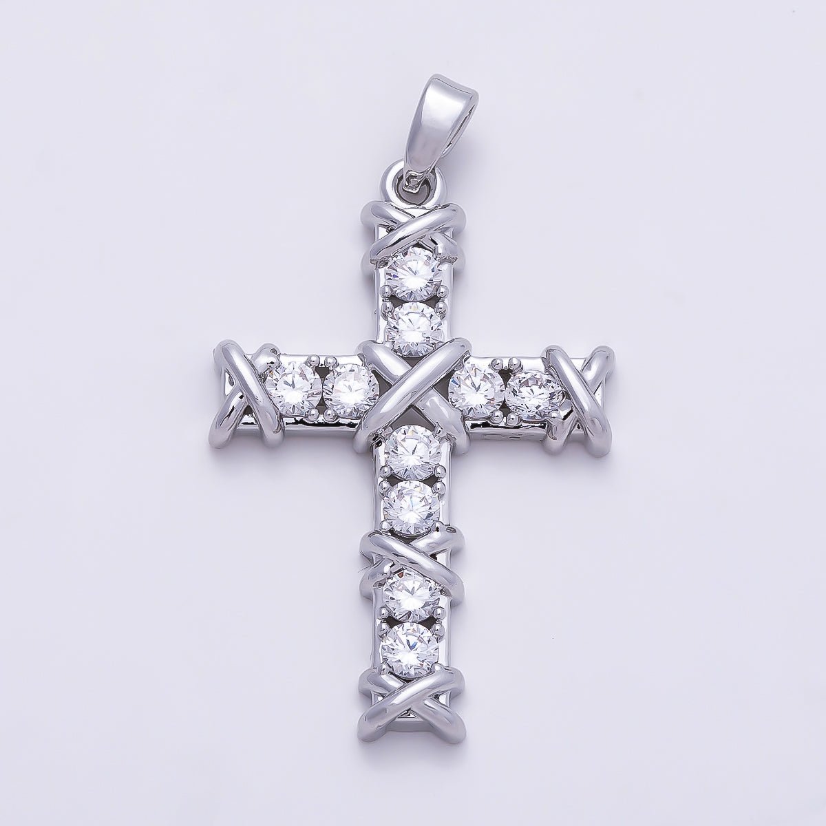 16K Gold Filled 32mm Clear CZ Tied Knot Religious Pendant in Gold & Silver | Charms-01368 Charms-01369 - DLUXCA