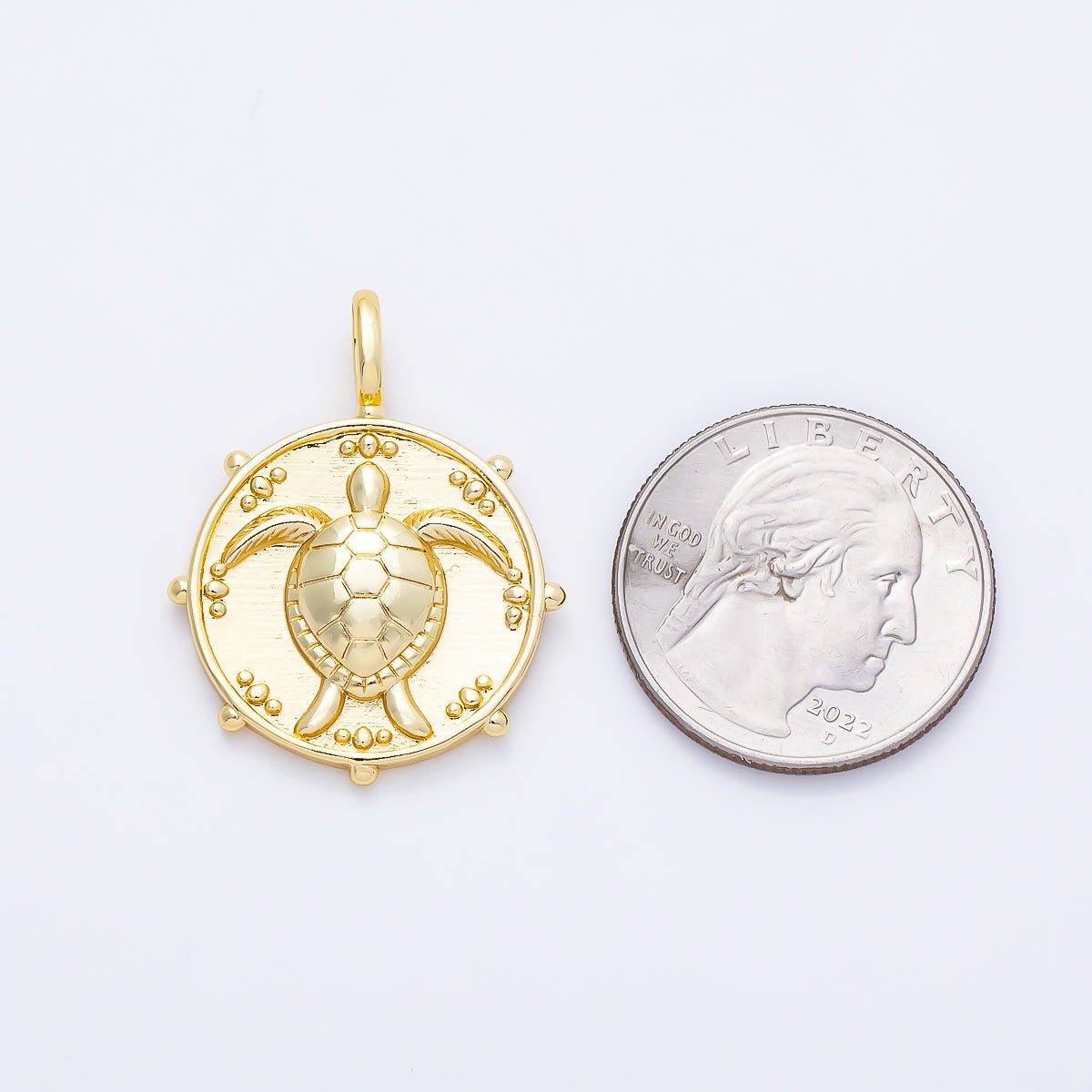 16K Gold Filled 32mm Turtle Tortoise Dotted Round Pendant | Charms-01256 - DLUXCA