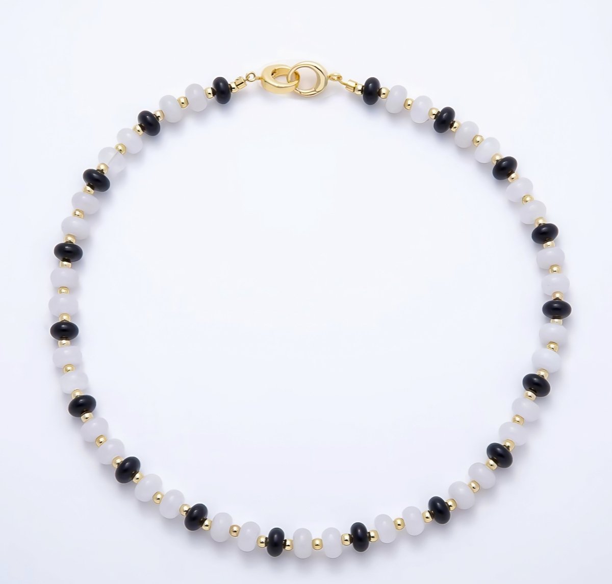 16K Gold Filled 3.3mm Bead Rondelle Gemstone Chain 17 Inch Necklace w. Dual Push Gate | WA-02161 - DLUXCA