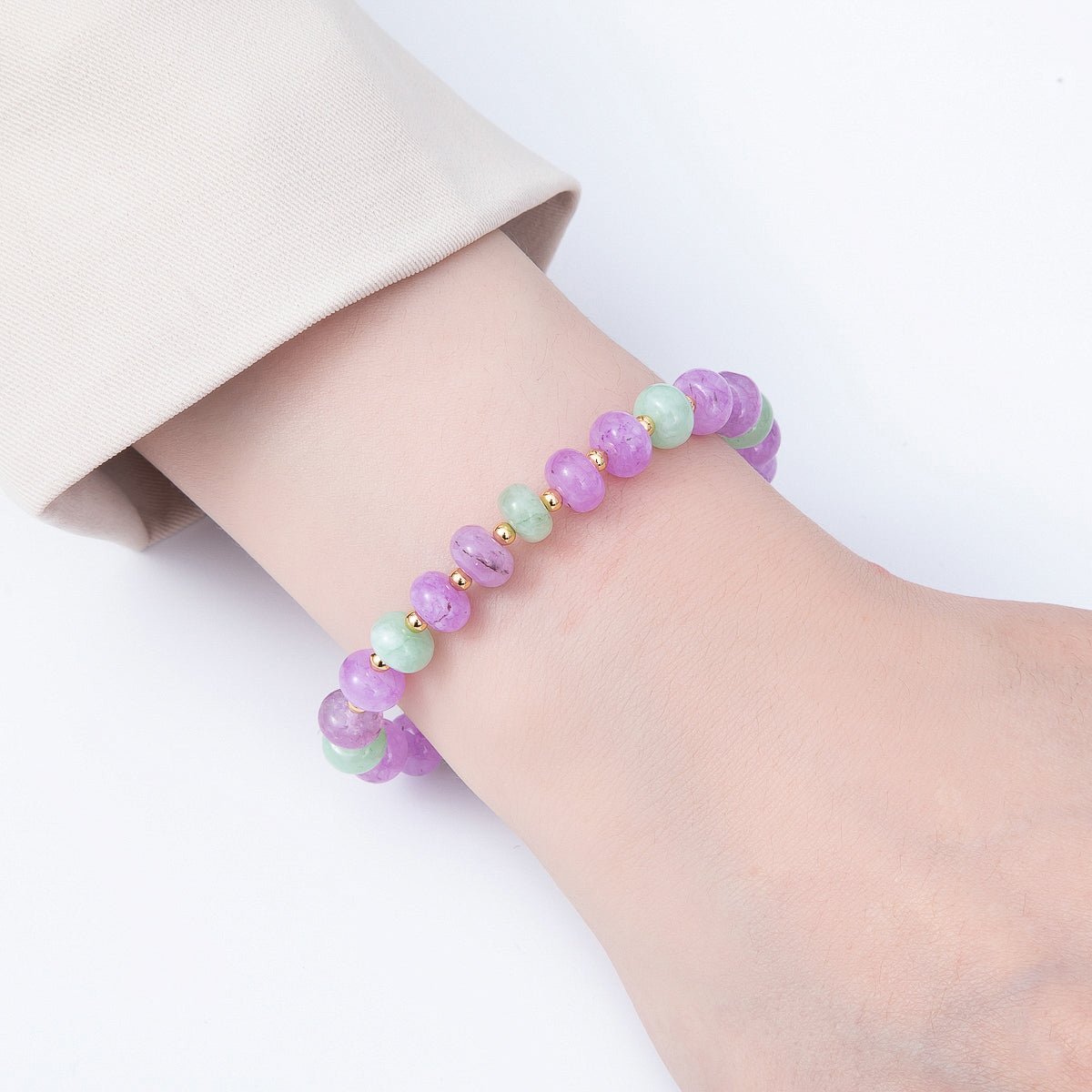16K Gold Filled 3.3mm Bead Rondelle Gemstone Chain 7.5 Inch Bracelet w. Dual Push Gate | WA-02207 - DLUXCA