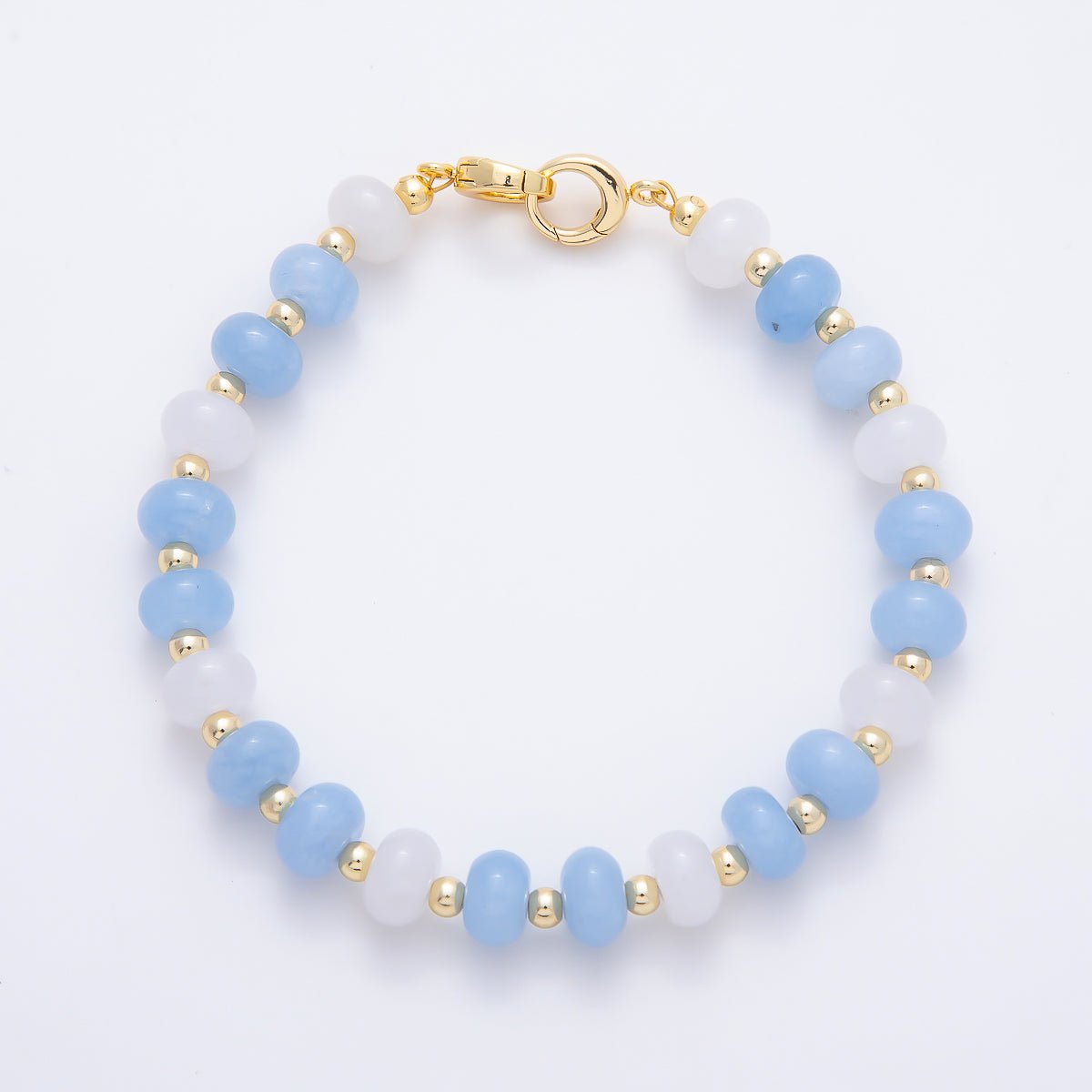 16K Gold Filled 3.3mm Bead Rondelle Gemstone Chain 7.5 Inch Bracelet w. Dual Push Gate | WA-02207 - DLUXCA