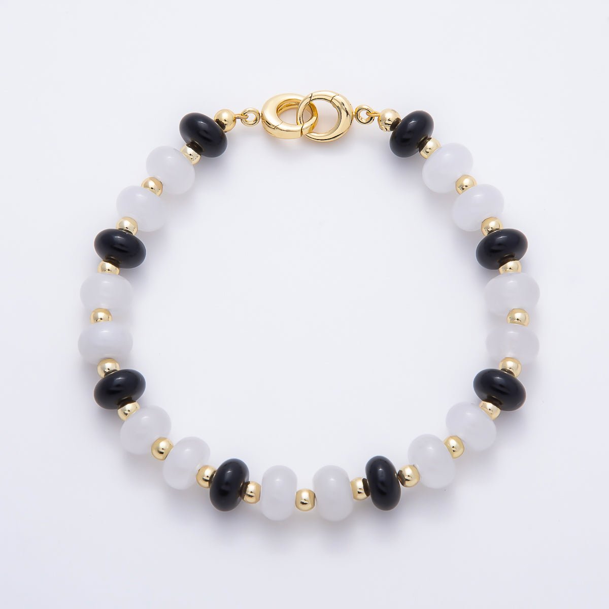 16K Gold Filled 3.3mm Bead Rondelle Gemstone Chain 7.5 Inch Bracelet w. Dual Push Gate | WA-02207 - DLUXCA
