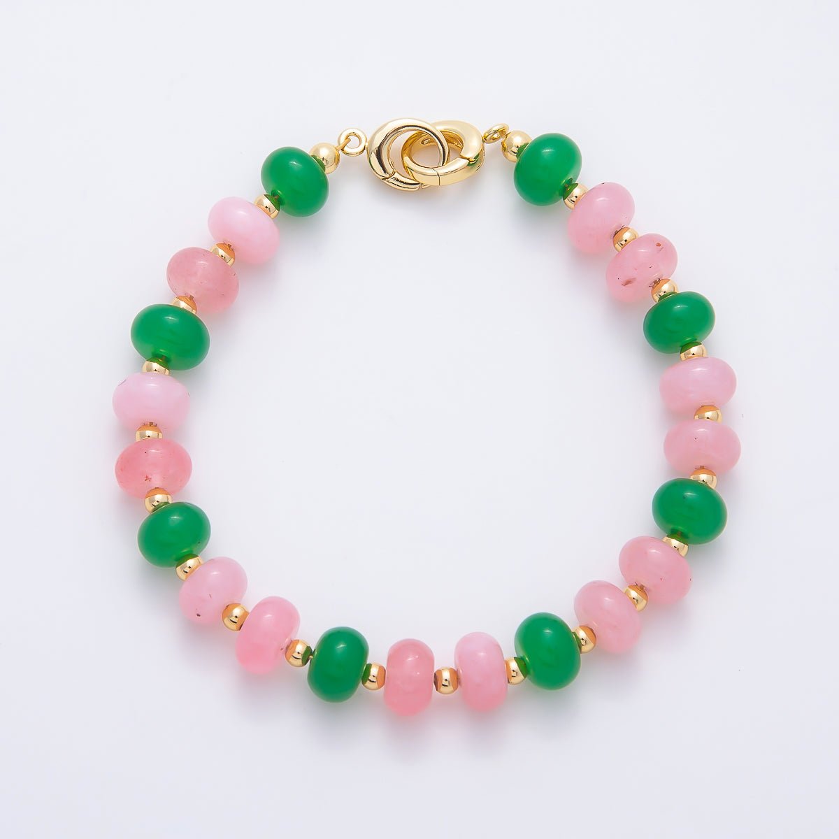 16K Gold Filled 3.3mm Bead Rondelle Gemstone Chain 7.5 Inch Bracelet w. Dual Push Gate | WA-02207 - DLUXCA
