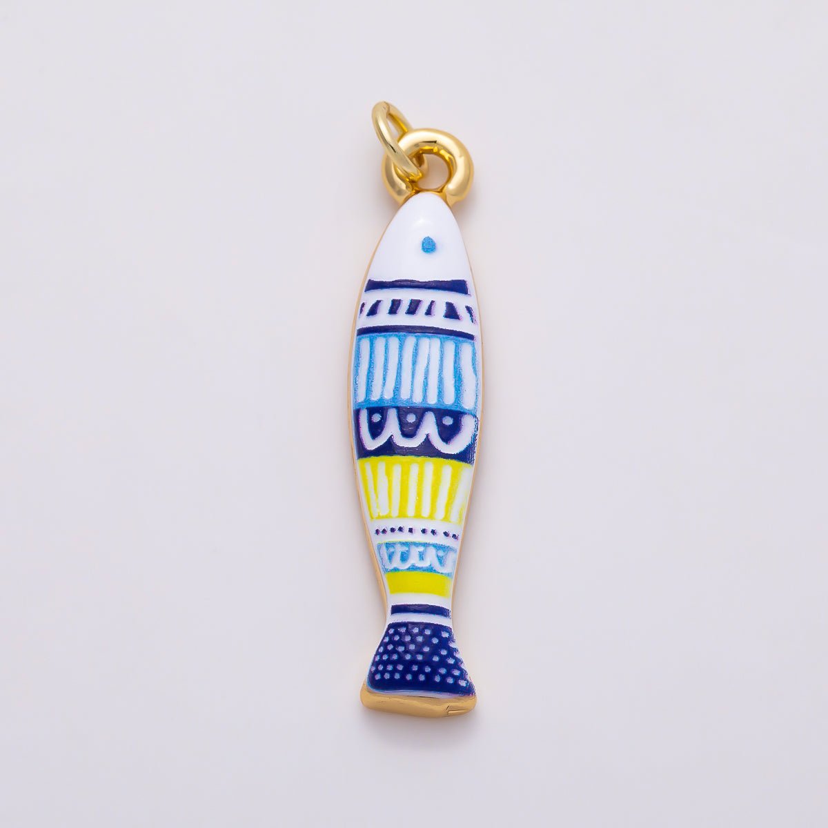 16K Gold Filled 33mm Colorful Mediterranean Enamel Sardine Fish Charm | Charms-01656 - DLUXCA