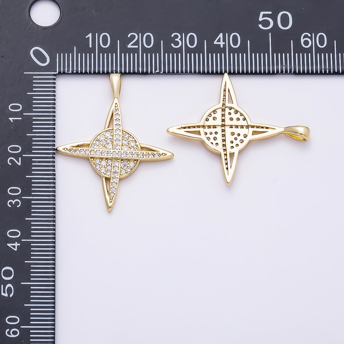 16K Gold Filled 33mm Micro Paved CZ Celtic Cross Saturn Pendant | Charms-01312 - DLUXCA