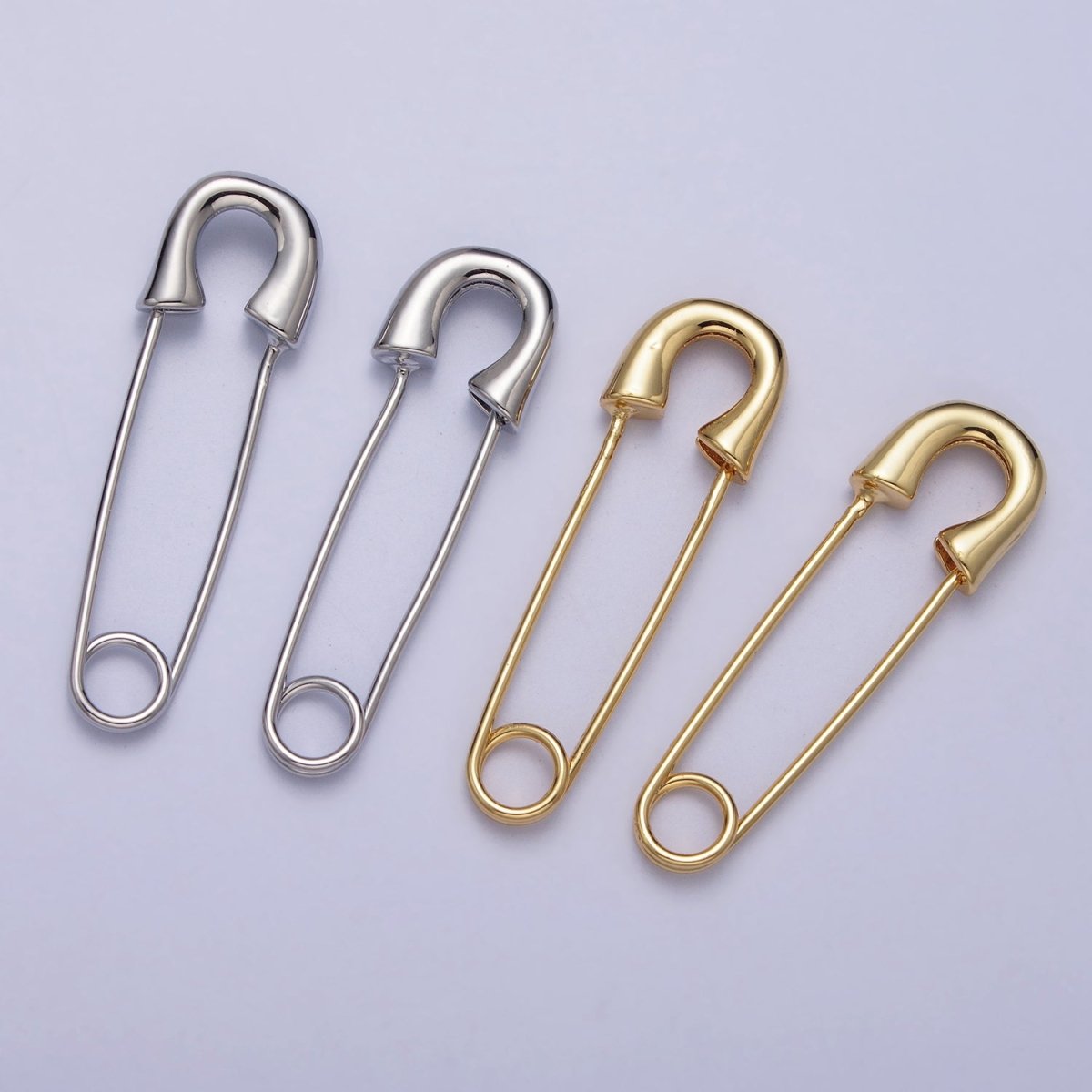16K Gold Filled 33mm Minimalist Safety Pin Hoop in Gold & Silver | Earrings - 00243 Earrings - 00244 - DLUXCA