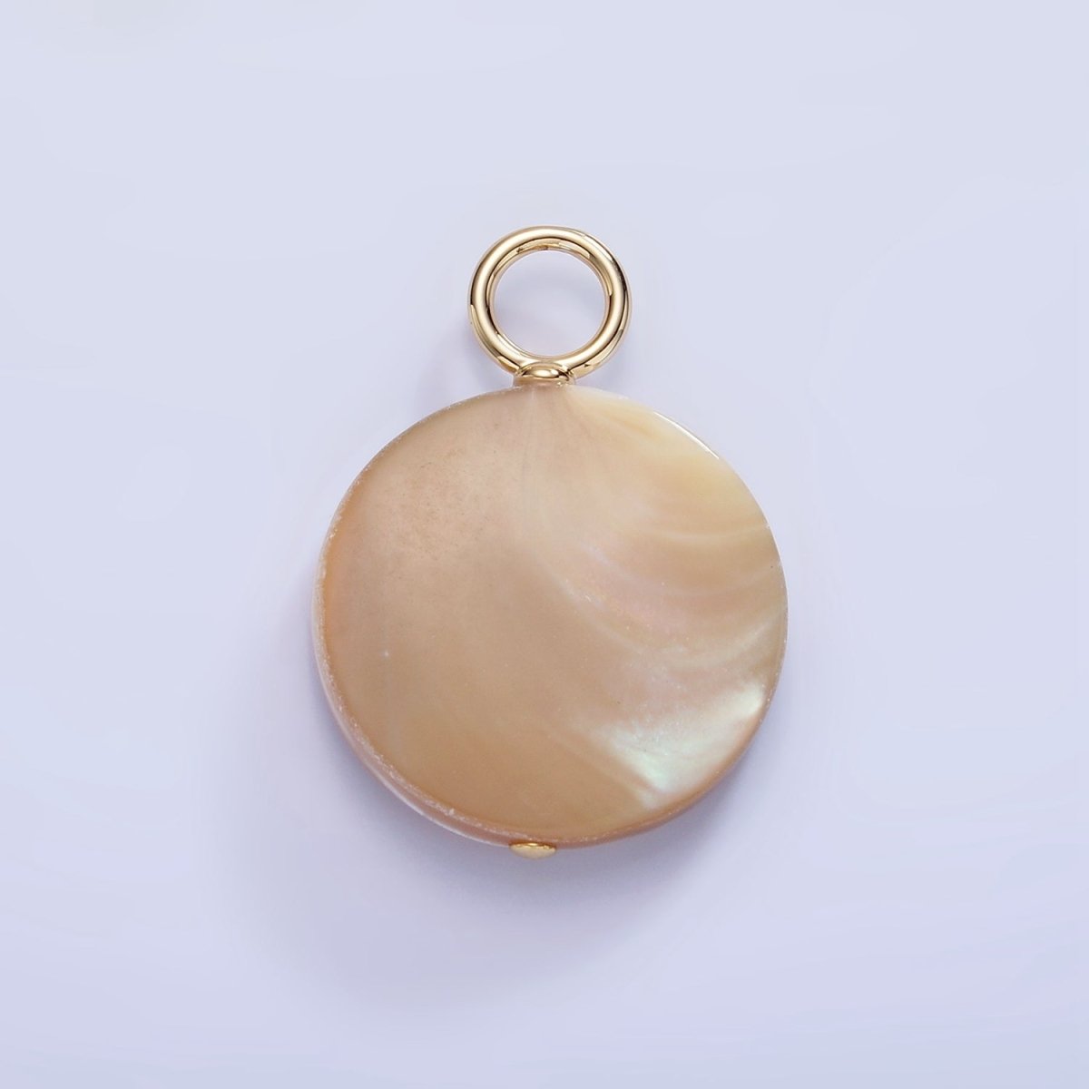 16K Gold Filled 33mm Peach White Shell Pearl Flat Round Pendant | P1749 - DLUXCA