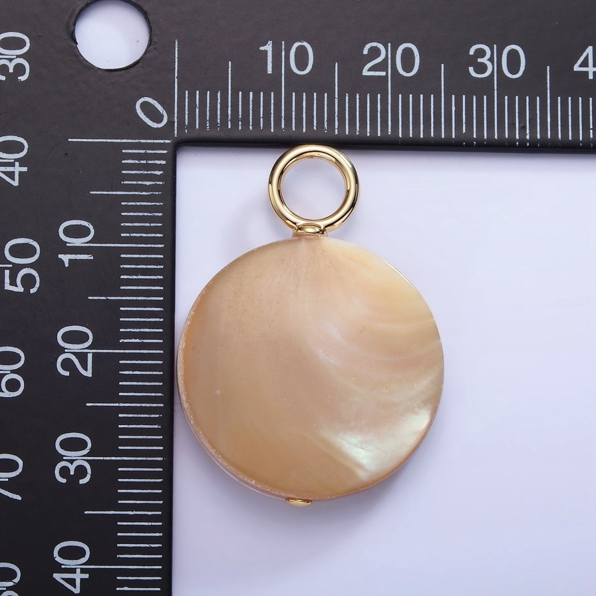 16K Gold Filled 33mm Peach White Shell Pearl Flat Round Pendant | P1749 - DLUXCA