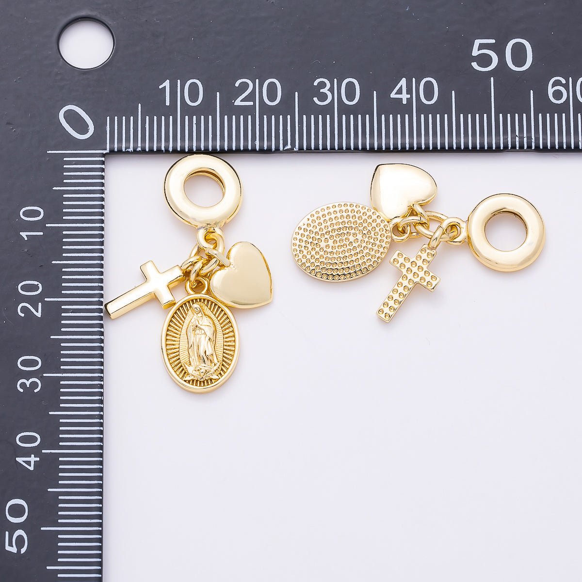 16K Gold Filled 33mm Religious Heart Cross Mother Mary Sunburst Oval Drop Rondelle Pendant | Charms-01153 - DLUXCA