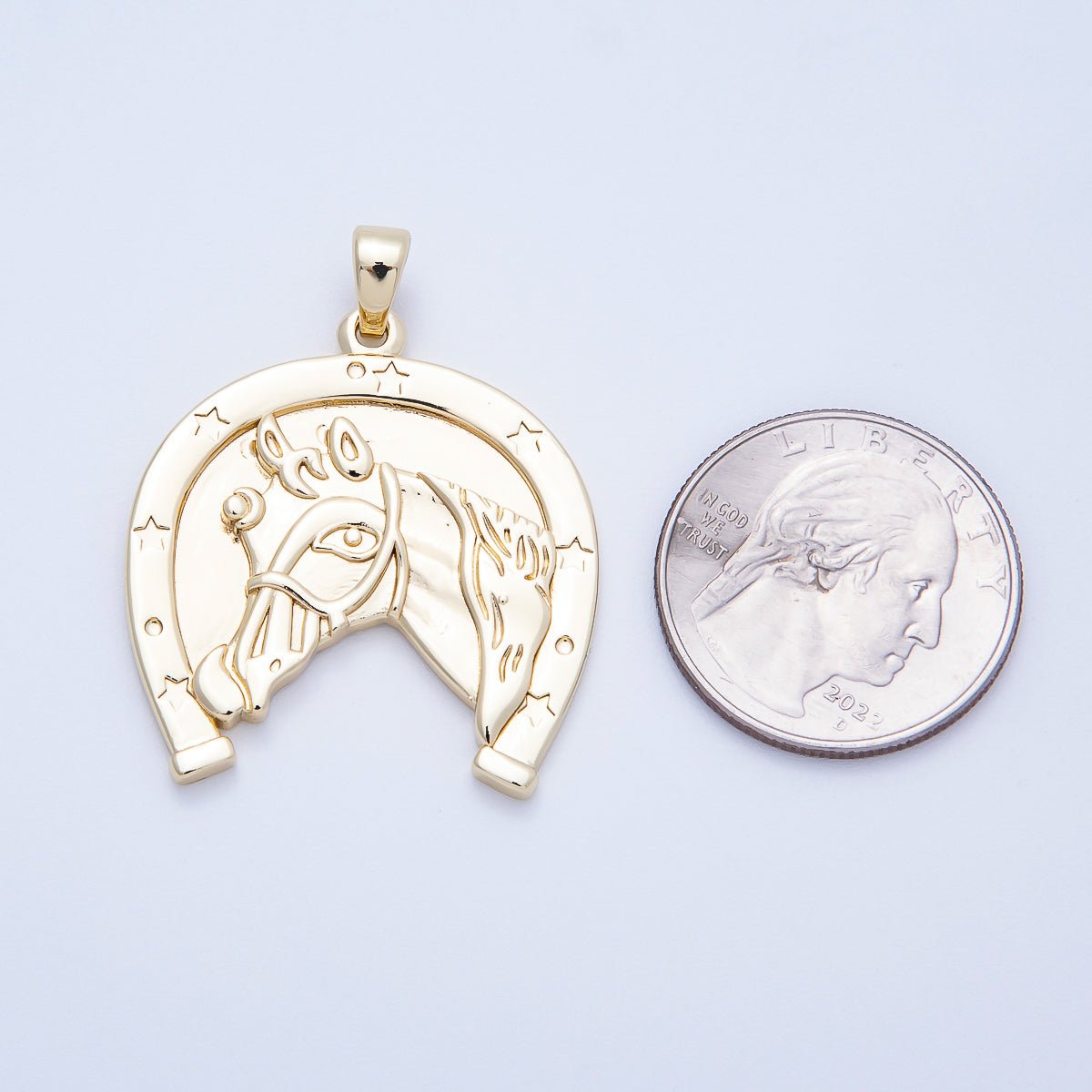 16K Gold Filled 35mm Lucky Horse Shoe Medallion Pendant | Charms - 00649 - DLUXCA