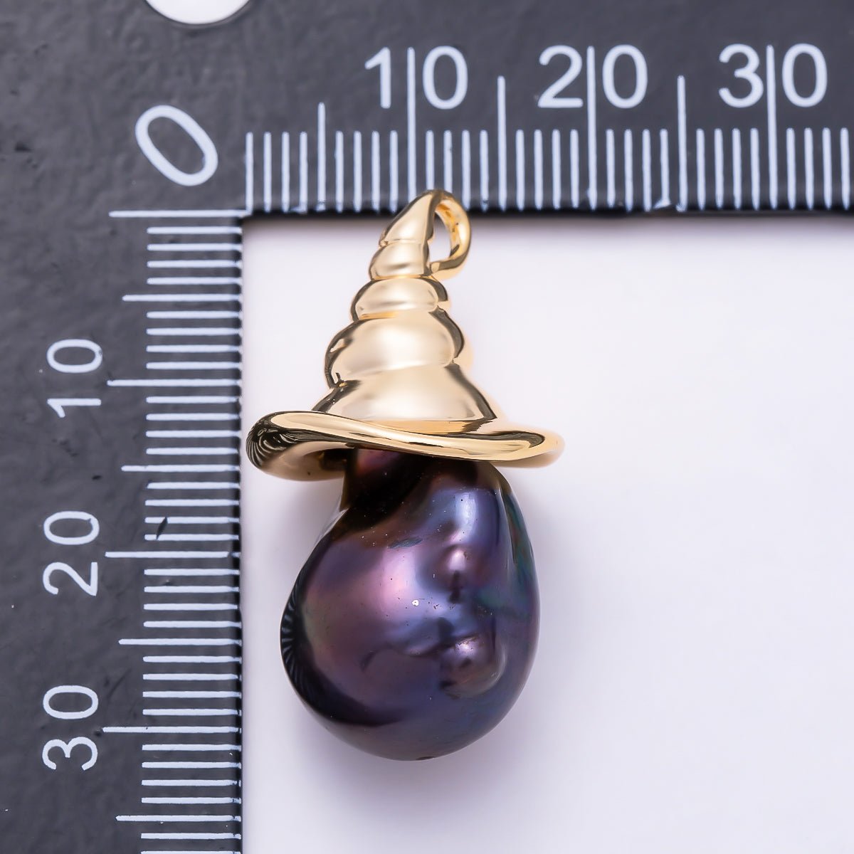 16K Gold Filled 35mm Purple Baroque Freshwater Pearl Swirl Witch Hat Charm | Charms-01901 - DLUXCA