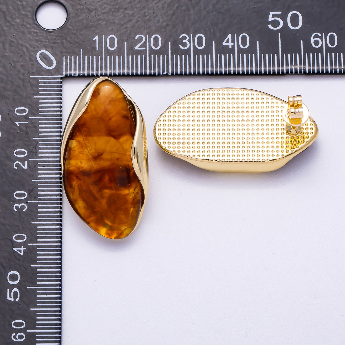 16K Gold Filled 36mm Brown & White Molten Natural Gemstone Stud Earrings | Earrings - 00361 - Earrings - 00362 - DLUXCA