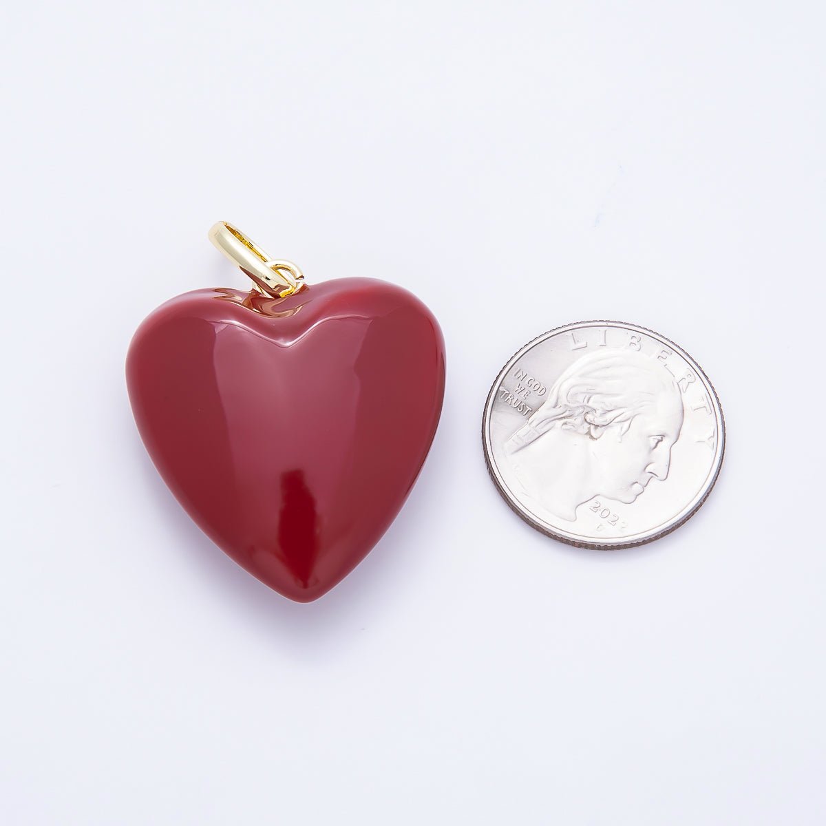 16K Gold Filled 36mm Colorful Glossy Enamel Puffy Heart Pendant | Charms-01668 - Charms-01675 - DLUXCA