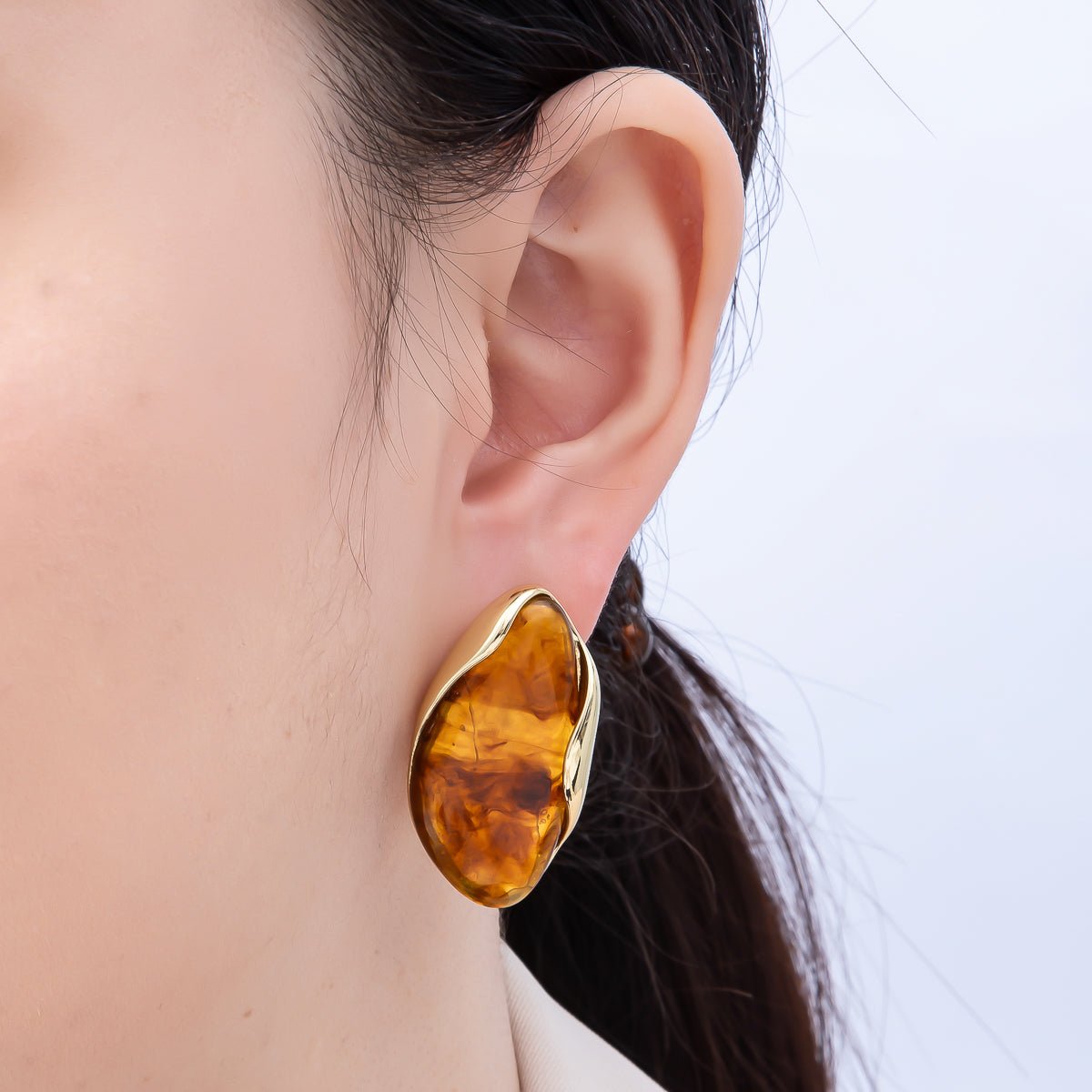 16K Gold Filled 36mm Tortoise Shell, Creamy White Resin Molten Stud Earrings | Earrings - 00361 Earrings - 00362 - DLUXCA