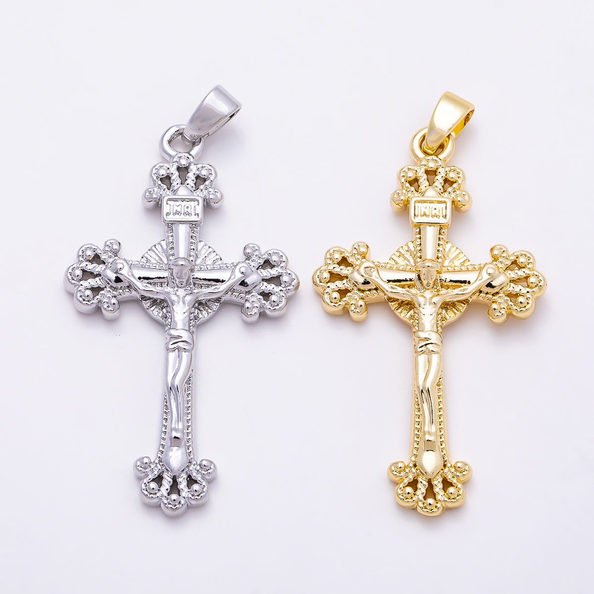 16K Gold Filled 36mm Traditional Crucifix Cross Religious Pendant in Gold & Silver | Charms-01843 - Charms-01844 - DLUXCA