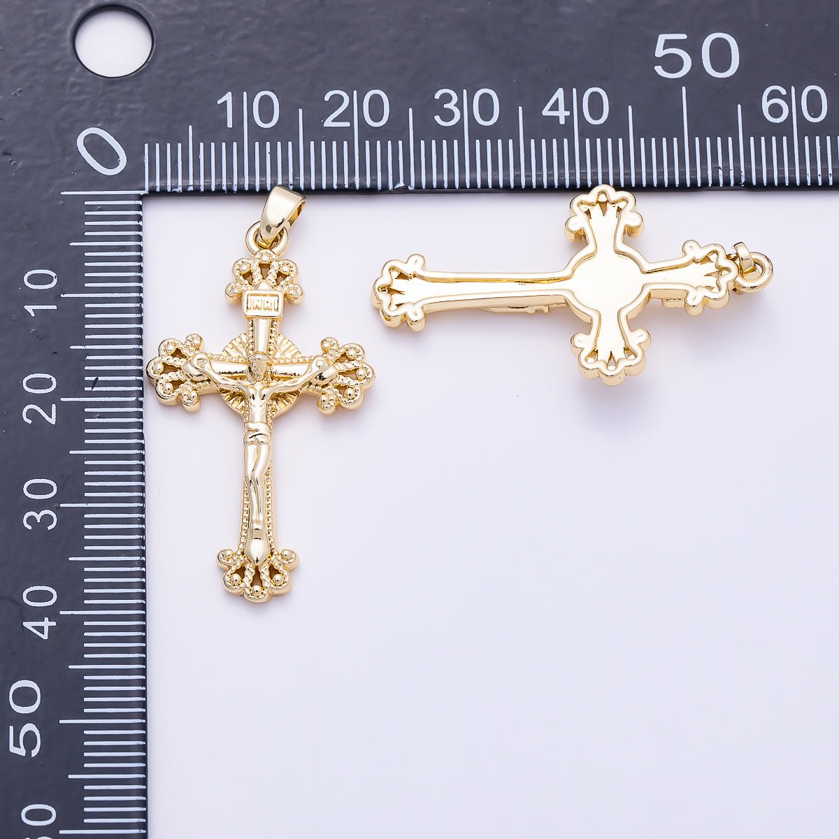 16K Gold Filled 36mm Traditional Crucifix Cross Religious Pendant in Gold & Silver | Charms-01843 - Charms-01844 - DLUXCA