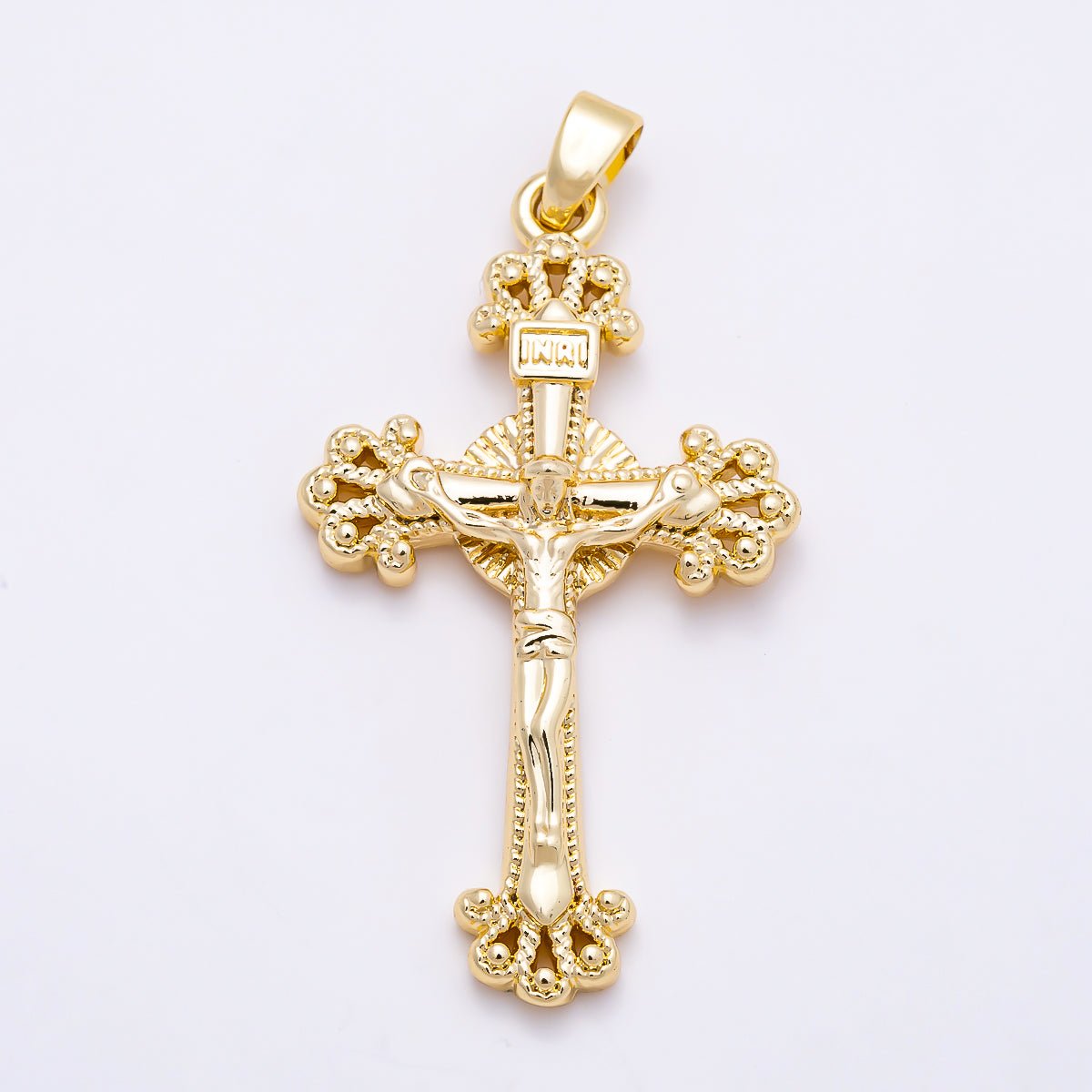 16K Gold Filled 36mm Traditional Crucifix Cross Religious Pendant in Gold & Silver | Charms-01843 - Charms-01844 - DLUXCA