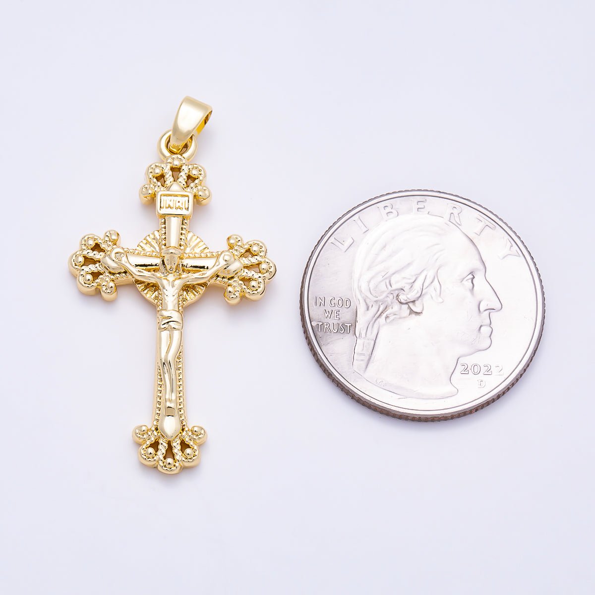 16K Gold Filled 36mm Traditional Crucifix Cross Religious Pendant in Gold & Silver | Charms-01843 - Charms-01844 - DLUXCA