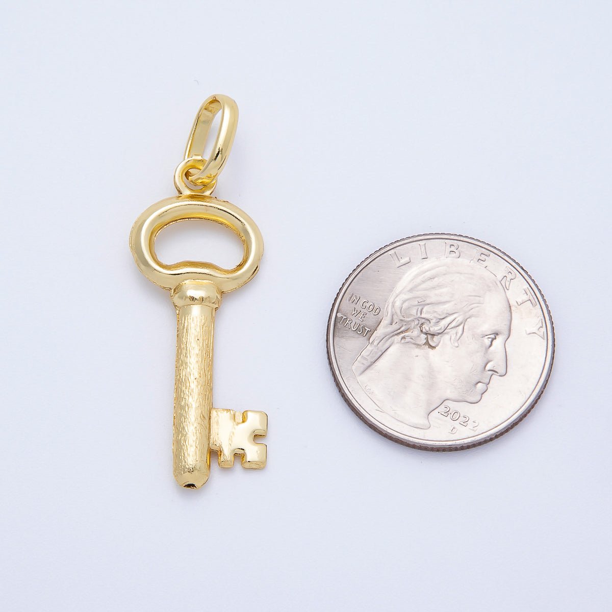 16K Gold Filled 37mm Minimalist Textured Key Pendant | Charms - 00648 - DLUXCA