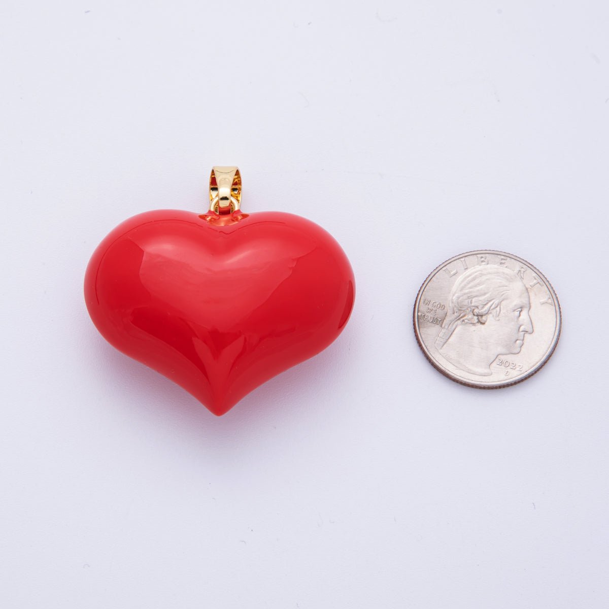 16K Gold Filled 37mm Red Enamel Chubby Heart 3D Multidimensional Pendant | Charms - 00112 - DLUXCA