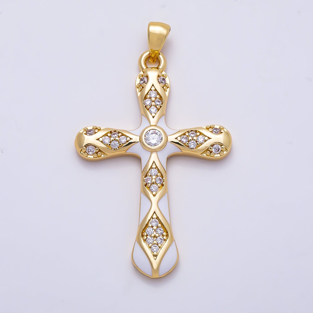 16K Gold Filled 37mm White, Green, Red Enamel Micro Paved CZ Geometric Cross Pendant | Charms-01316 ~ Charms-01318 - DLUXCA