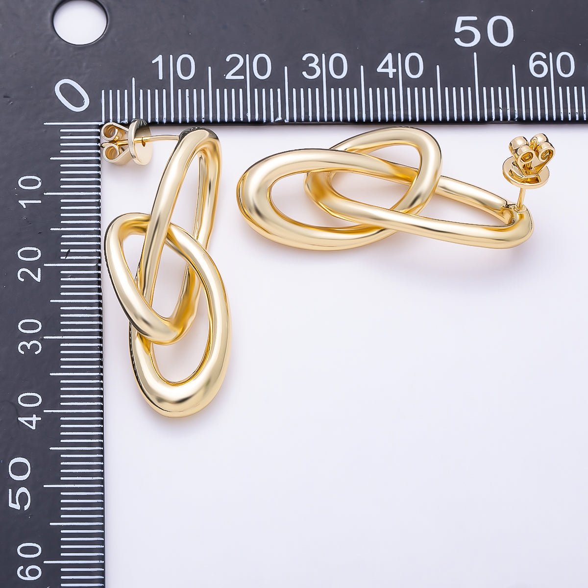 16K Gold Filled 38mm Chunky Interlocking Double Oval Link Drop Earrings | Earrings-00805 - DLUXCA