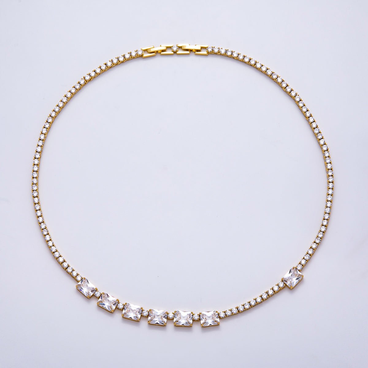16K Gold Filled 3mm Baguette CZ Tennis Chain 17 Inch Adjustable Necklace | WA - 04336 - DLUXCA