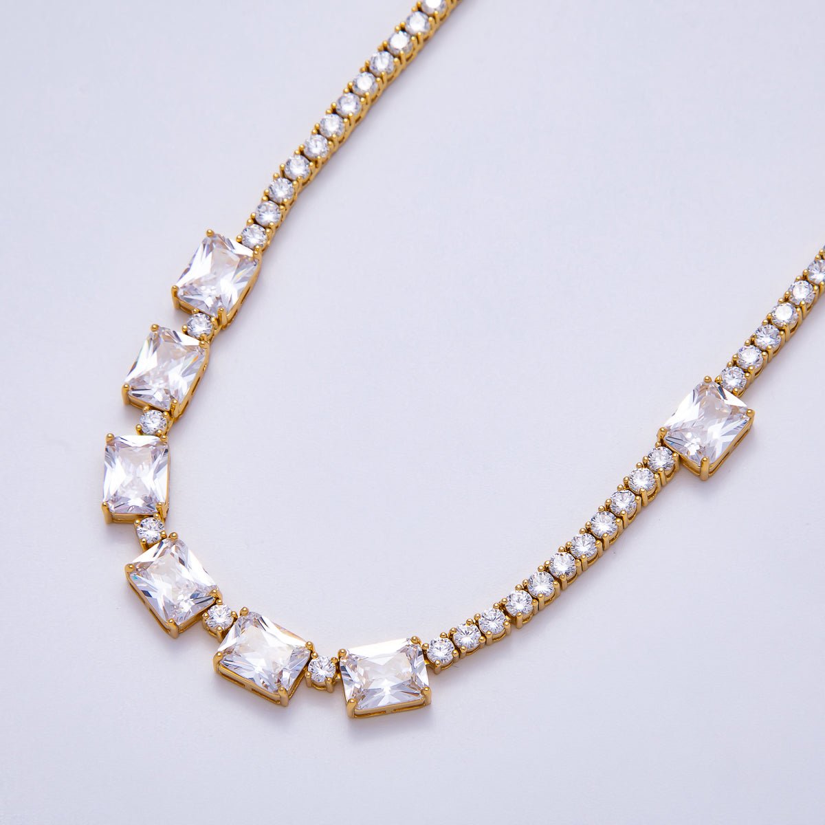 16K Gold Filled 3mm Baguette CZ Tennis Chain 17 Inch Adjustable Necklace | WA - 04336 - DLUXCA