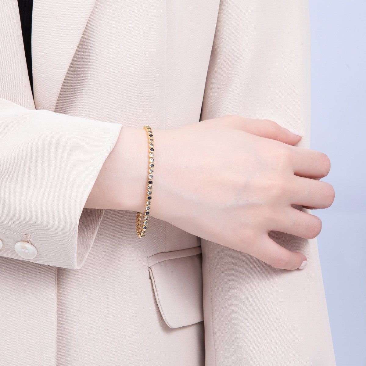 16K Gold Filled 3mm Blue, Pink Gradient Round CZ Tennis Chain 8 Inch Adjustable Bracelet | WA - 04042 WA - 04043 - DLUXCA