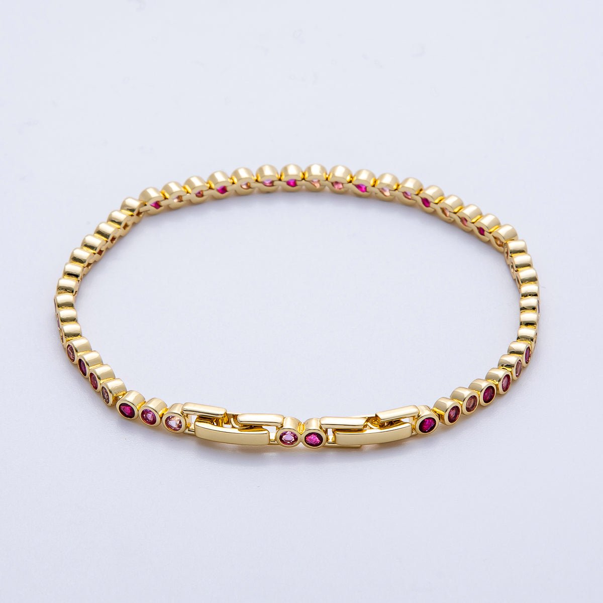 16K Gold Filled 3mm Blue, Pink Gradient Round CZ Tennis Chain 8 Inch Adjustable Bracelet | WA - 04042 WA - 04043 - DLUXCA