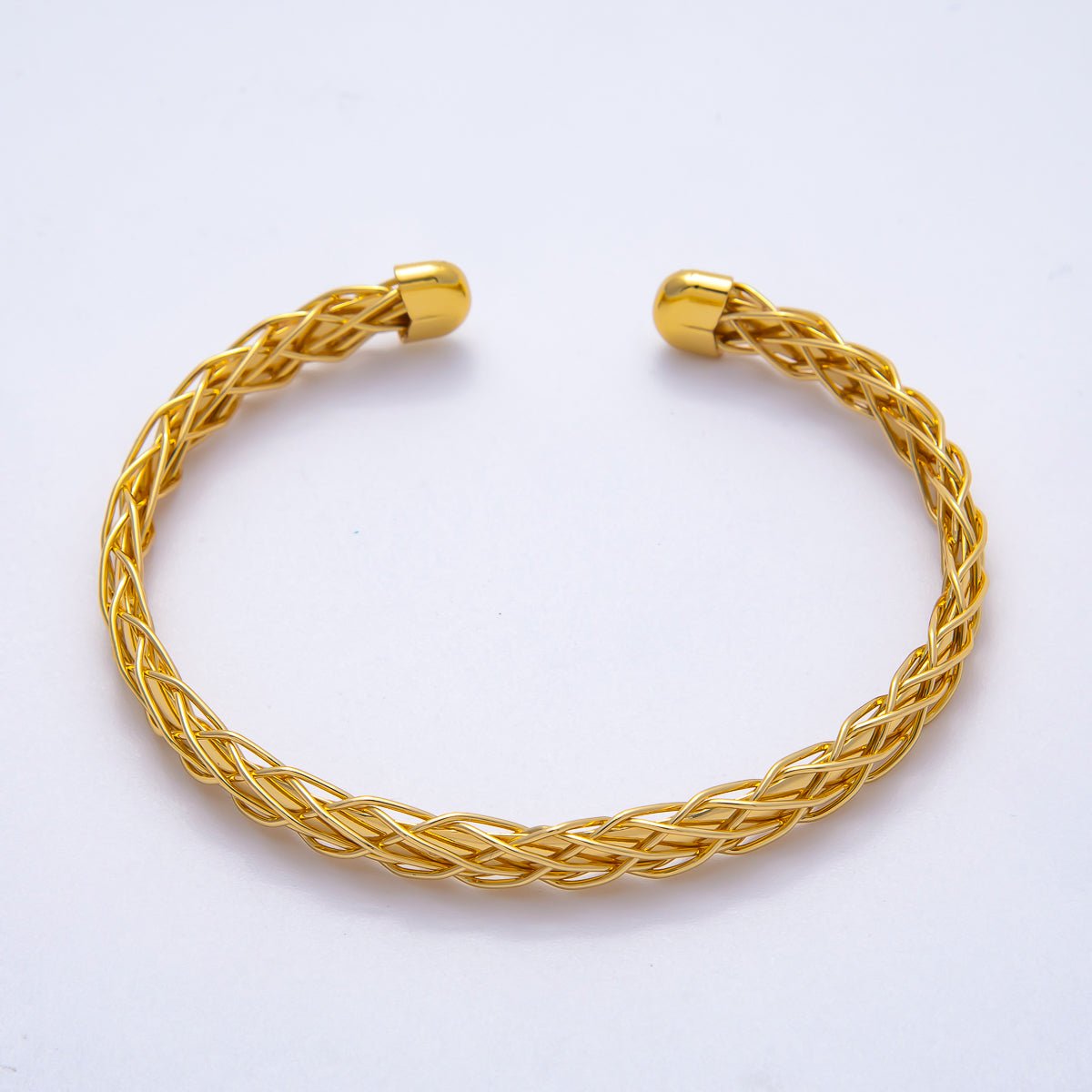 16K Gold Filled 3mm Geometric Textured Multiple Wire Cuff Bracelet | WA - 04299 - DLUXCA