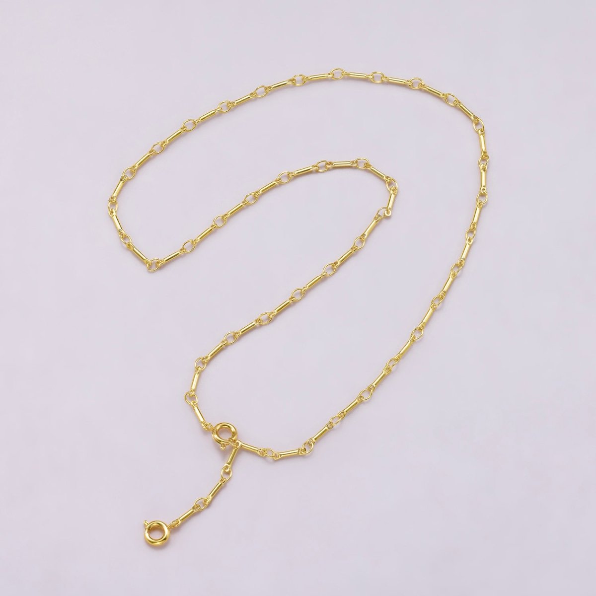 16K Gold Filled 3mm Minimalist Cable Bar Link Lariat Chain 17 Inch Necklace | WA - 04350 - DLUXCA