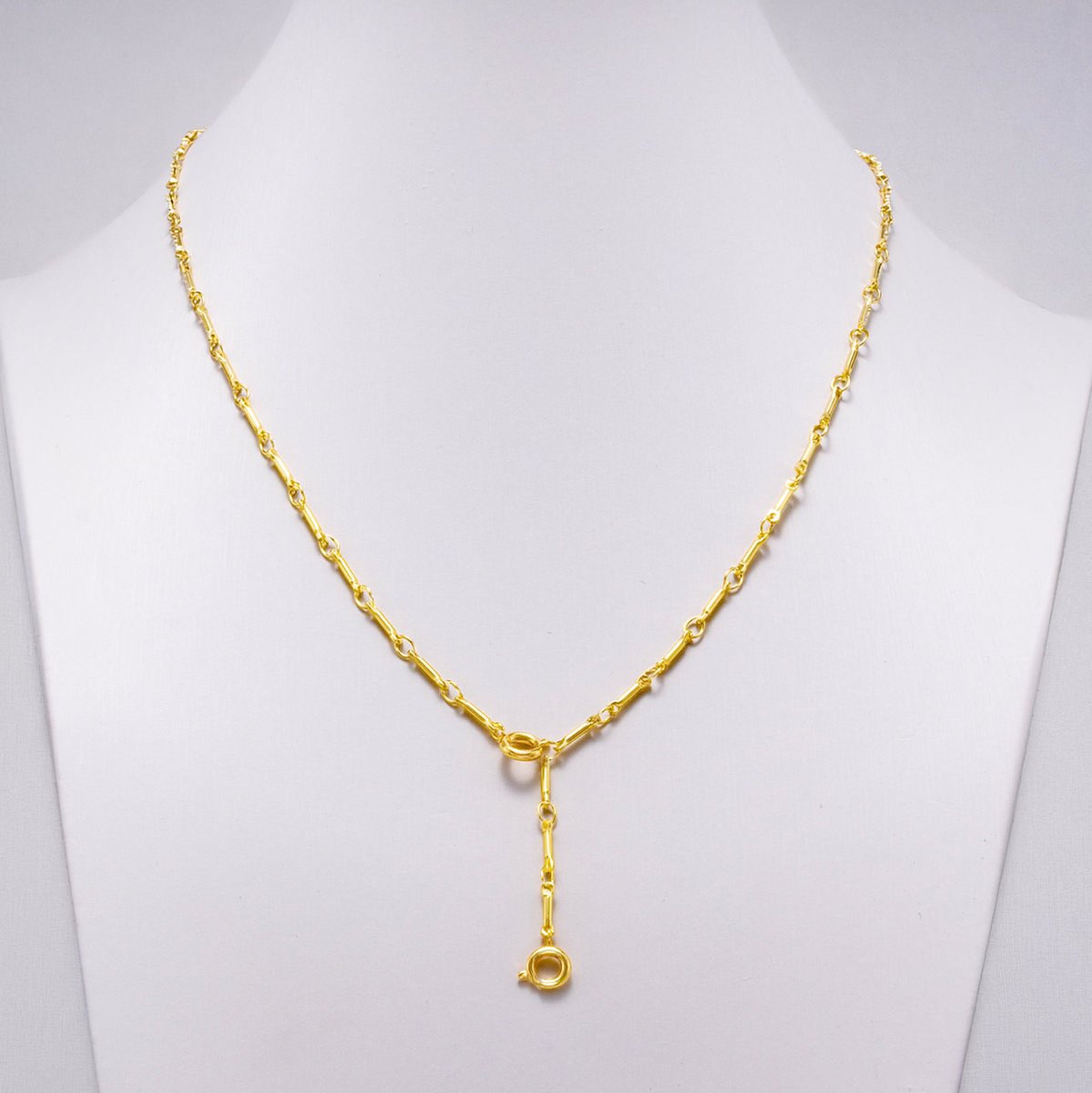16K Gold Filled 3mm Minimalist Cable Bar Link Lariat Chain 20 Inch Necklace | WA - 04446 - DLUXCA