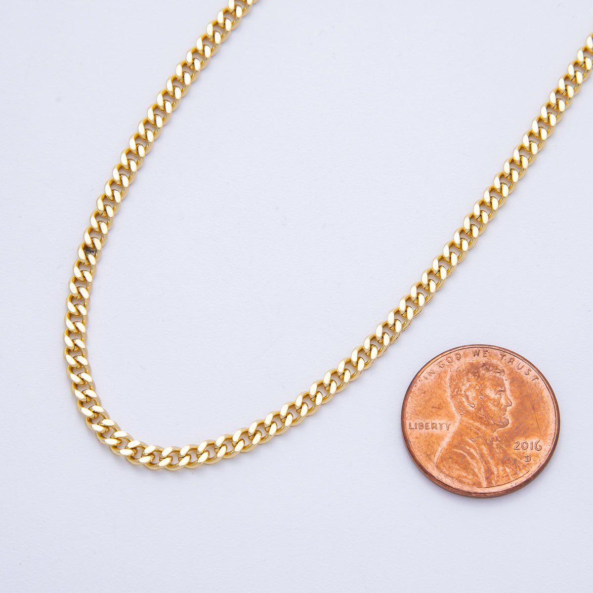 16K Gold Filled 3mm Minimalist Curb Unfinished Chain by Yard | Roll - 1843 - DLUXCA