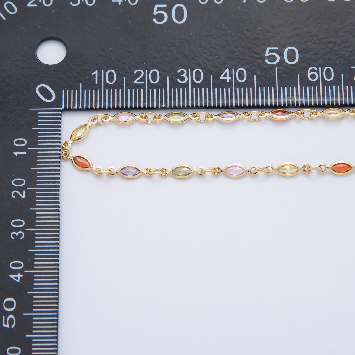 16K Gold Filled 3mm Multicolor CZ Multifaceted Marquise Unfinished Chain by Yard | Roll - 1605 - DLUXCA