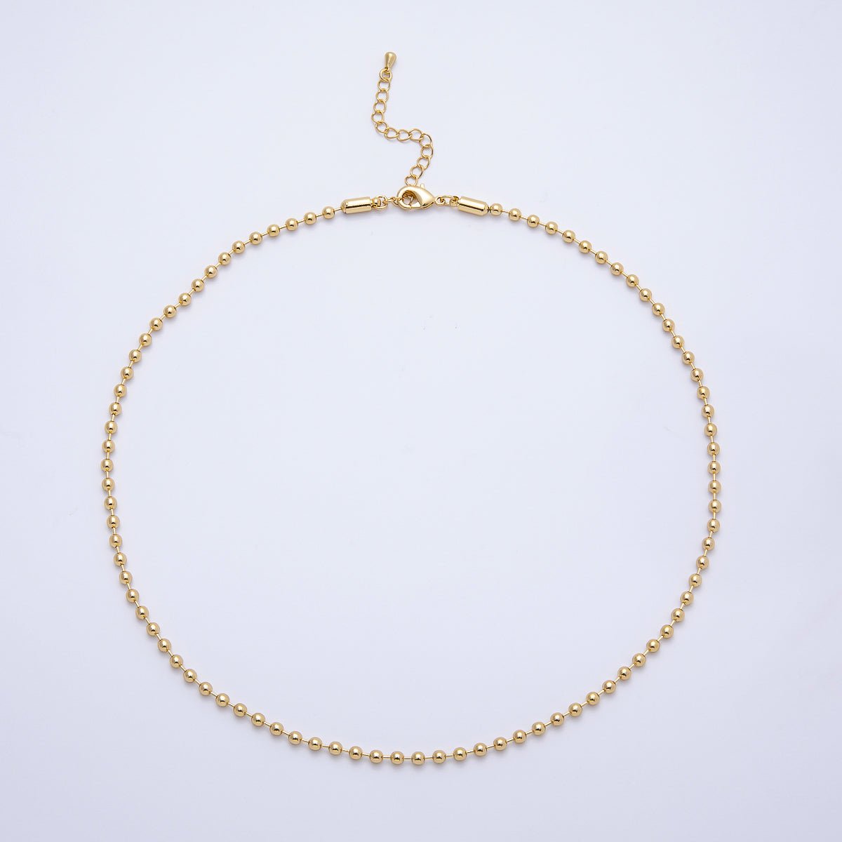 16K Gold Filled 3mm Round Ball Bead Chain 18 Inch Necklace w. Extender | WA - 04469 - DLUXCA