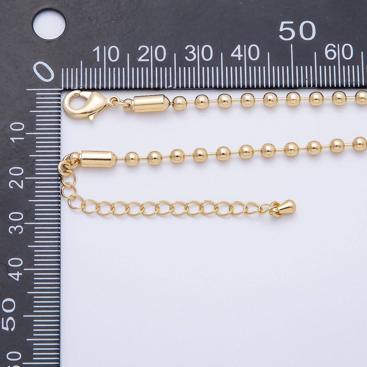 16K Gold Filled 3mm Round Ball Bead Chain 18 Inch Necklace w. Extender | WA - 04469 - DLUXCA