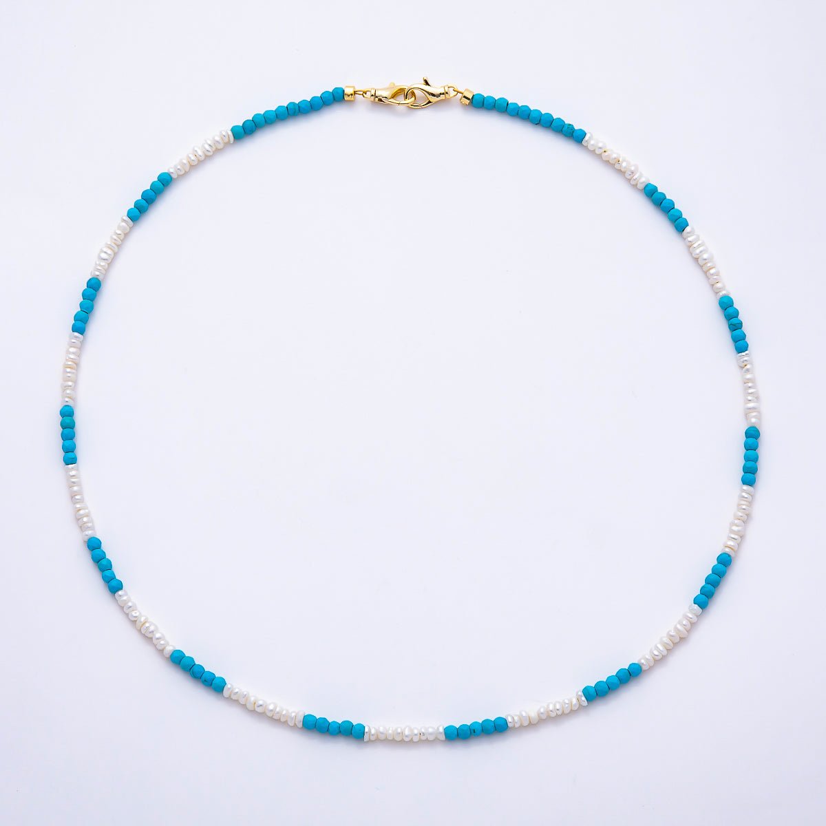 16K Gold Filled 3mm Seed Shell Pearl Turquoise Gemstone Chain 18.5 Inch Necklace | WA-01509 - DLUXCA