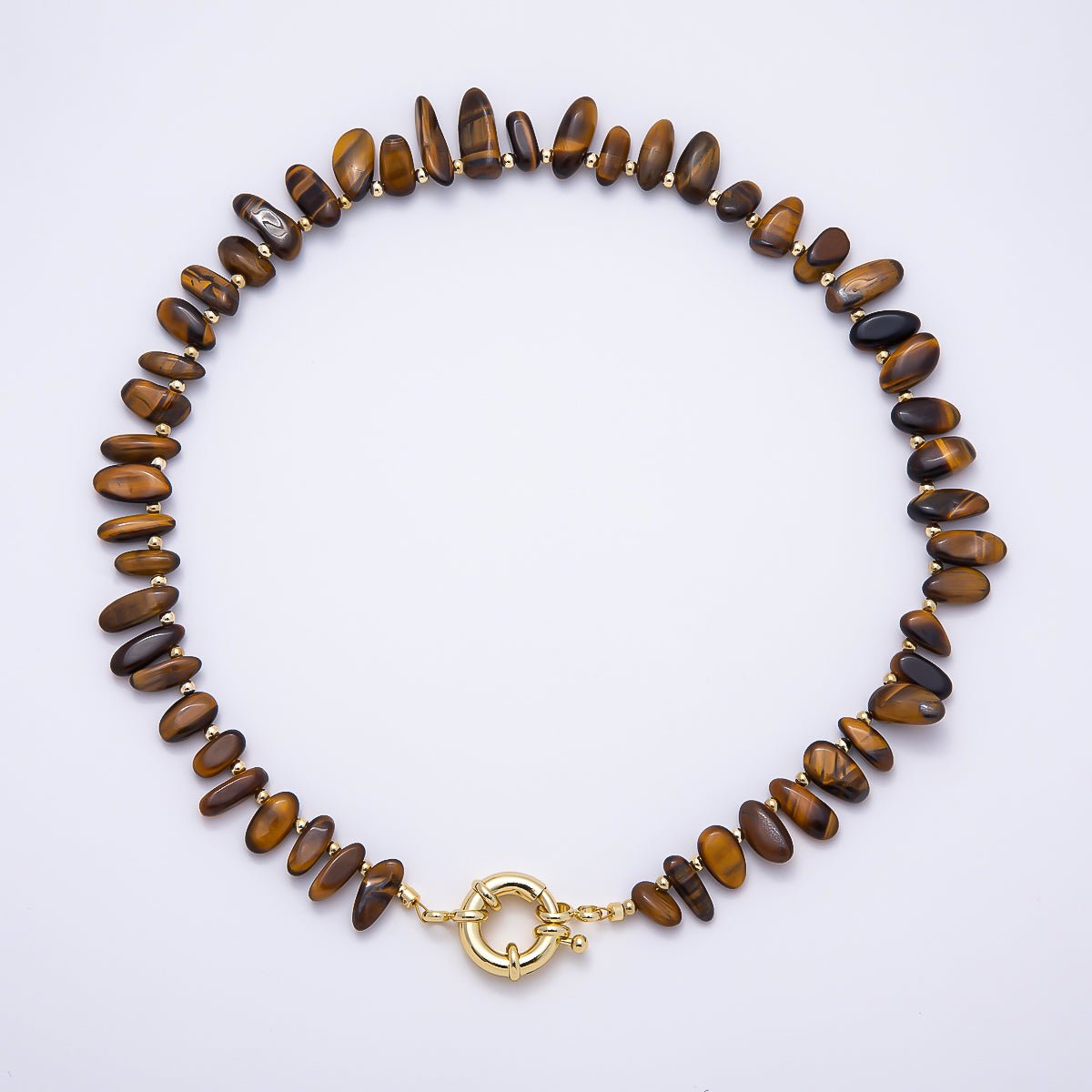 16K Gold Filled 3mm Tiger Eye Stick Beaded Statement Gemstone 18 Inch Necklace | WA-00307 - DLUXCA