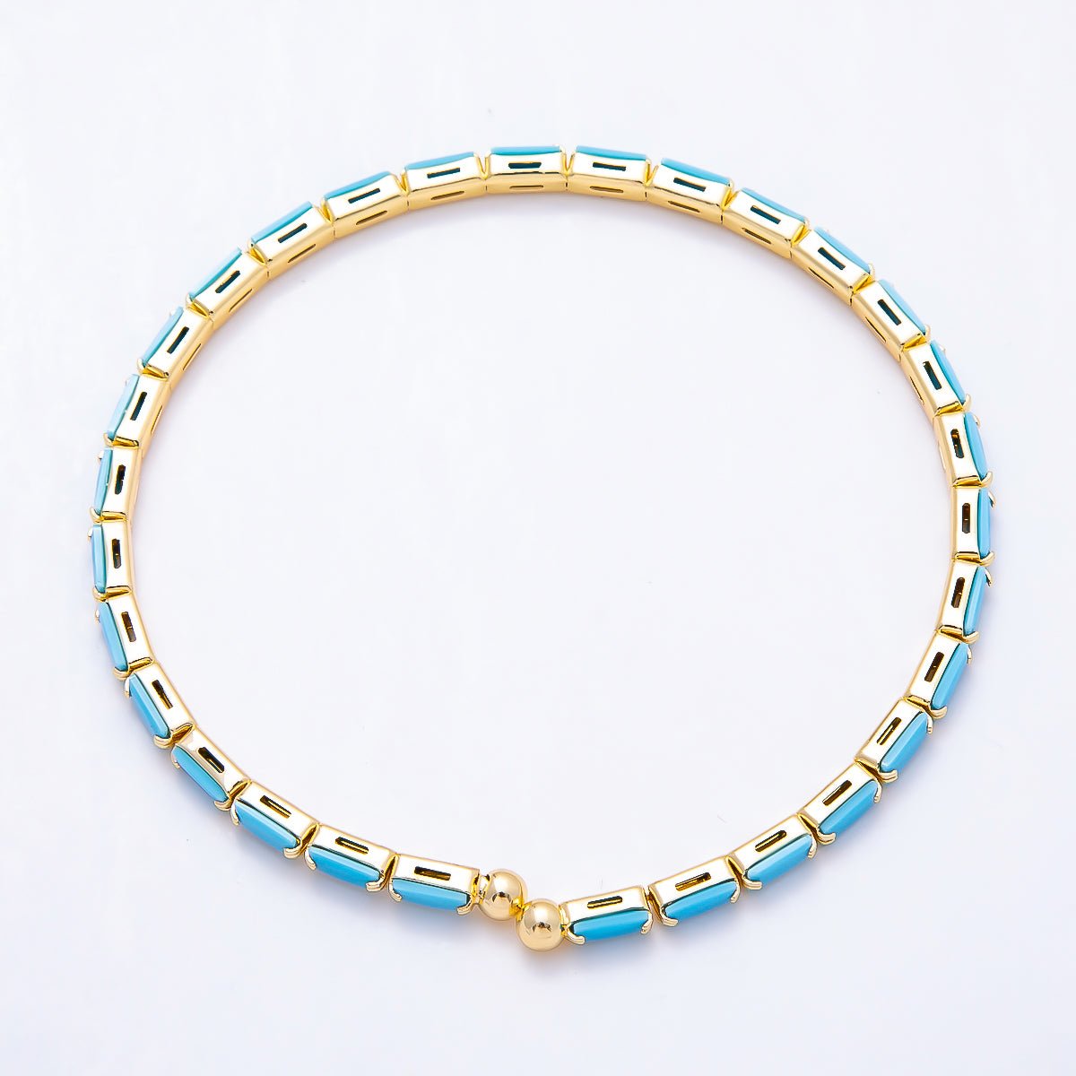 16K Gold Filled 3mm Turquoise Baguette Cuff Bracelet in Gold & Silver | WA-02373 WA-02444 - DLUXCA