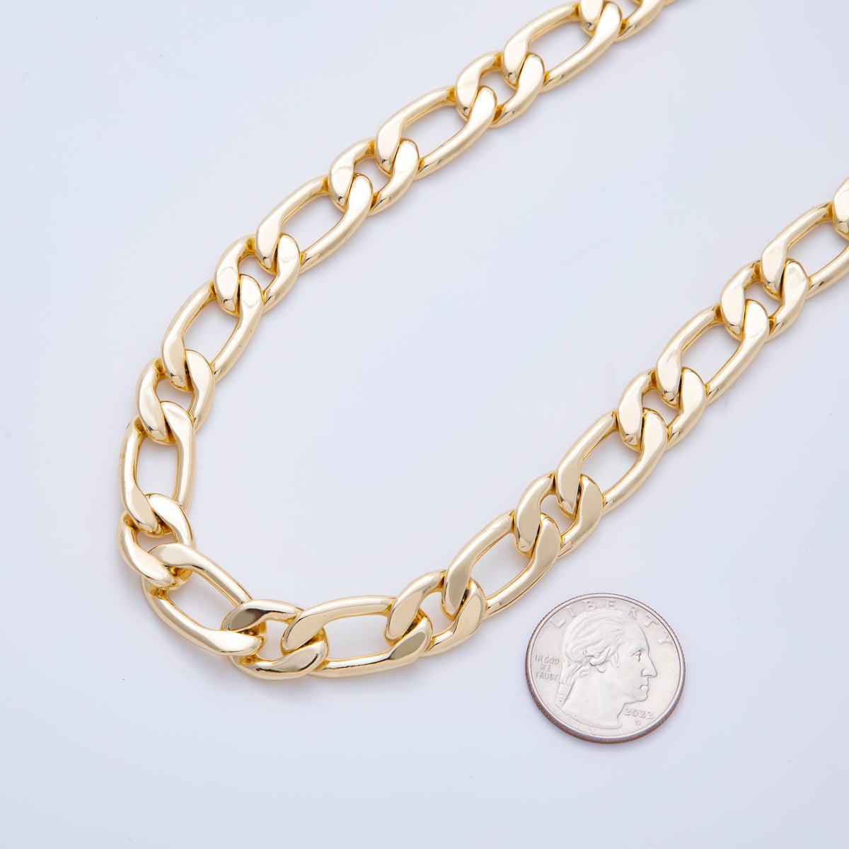 16K Gold Filled 3mm Unfinished Chunky Figaro Chain by Yard | ROLL - 1694 - DLUXCA