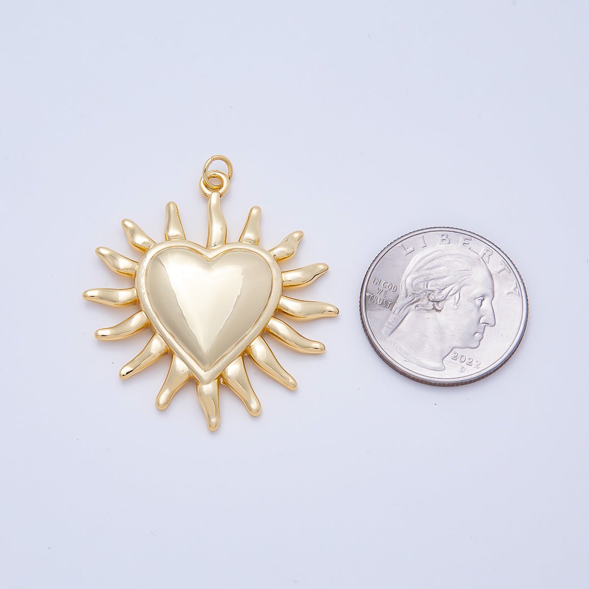 16K Gold Filled 40mm Heart Sun Ray Minimalist Pendant | Charms-01057 - DLUXCA